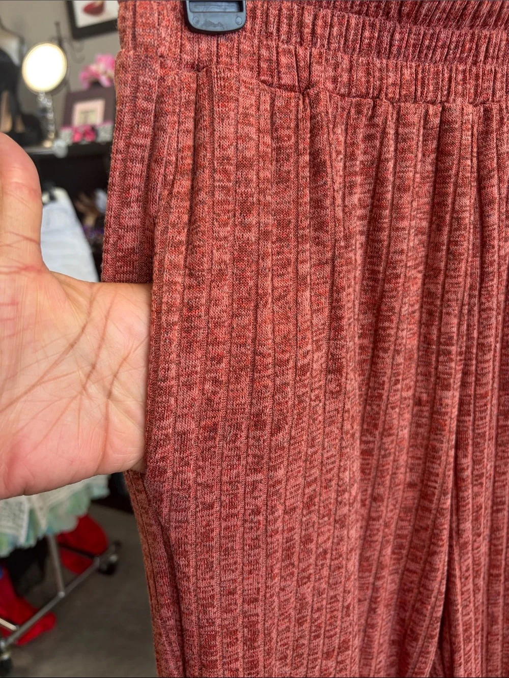 Women's Ribbed Cold-Shoulder Pantsuit in Rust - Picture 5 of 5